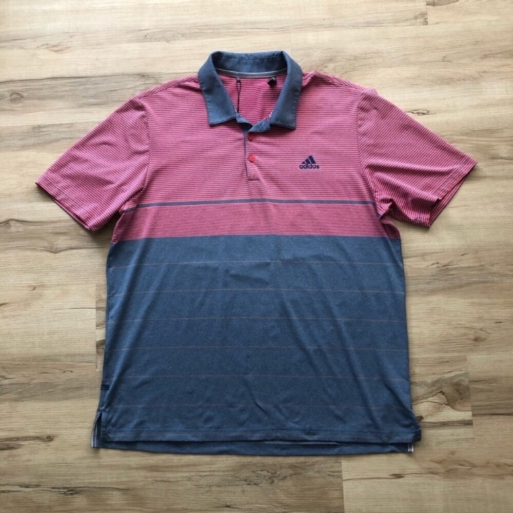 Adidas Men's Striped Pink and Blue Polo Shirt